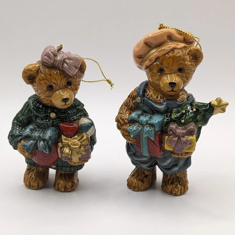 Glossy Bear Christmas Ornaments Boy Girl Ceramic Tree Gifts Heart Overalls 4